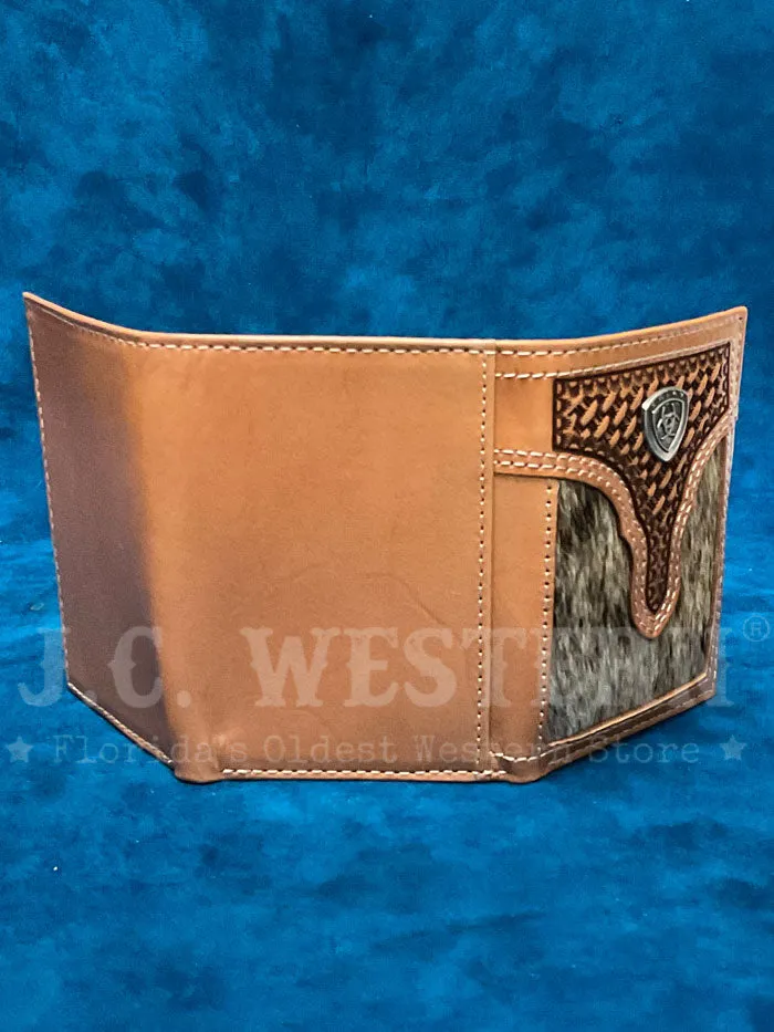 Ariat A3561748 Mens Calf Hair Basket Weave Trifold Wallet Natural