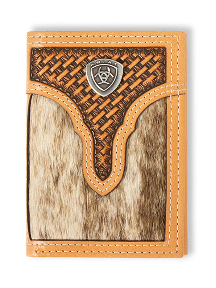 Ariat A3561748 Mens Calf Hair Basket Weave Trifold Wallet Natural