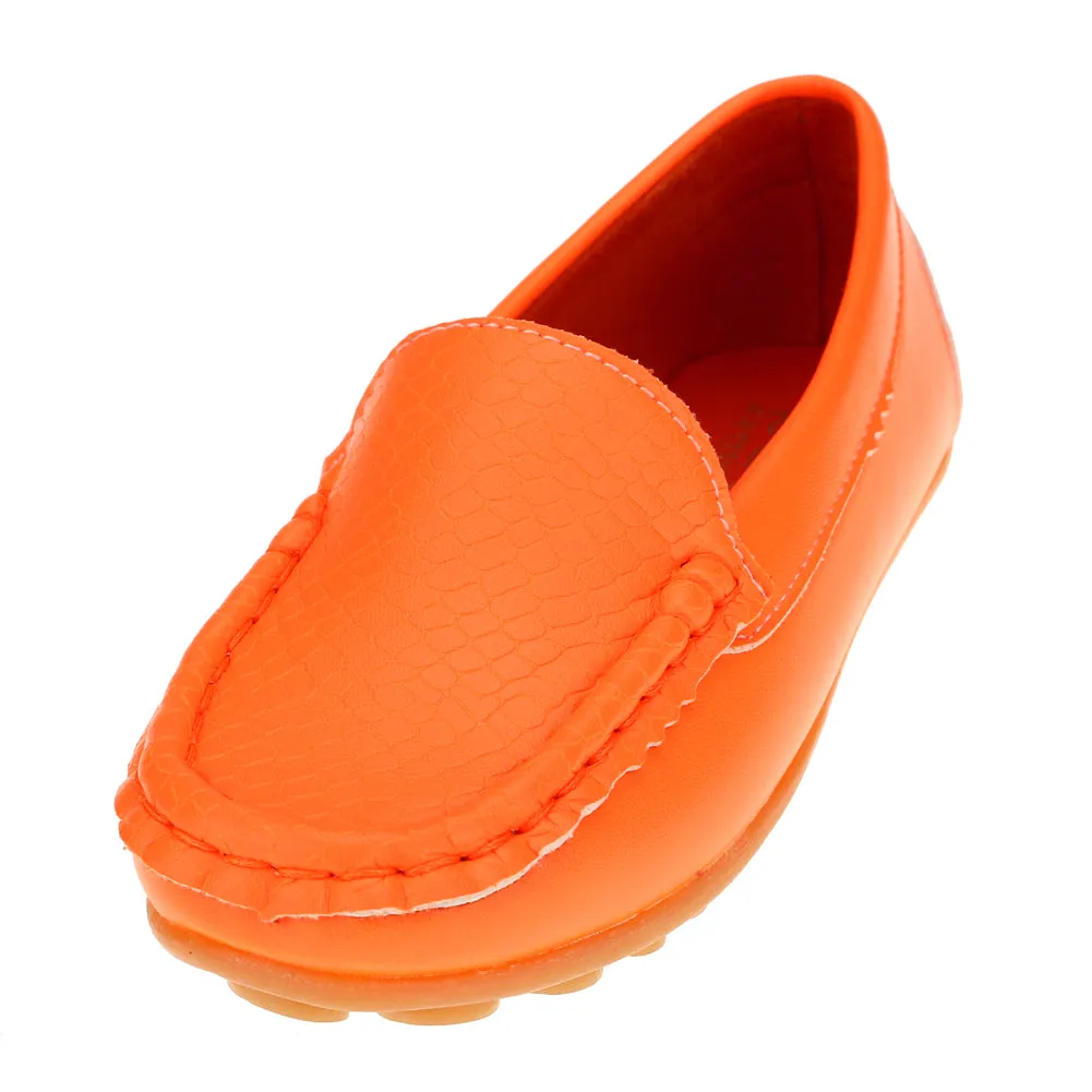 Boys Girls Loafer Shoes Soft Synthetic Leather Slip On Moccasin Flat Boat Dress Shoes(Toddler/Little Kid/Big Kid)