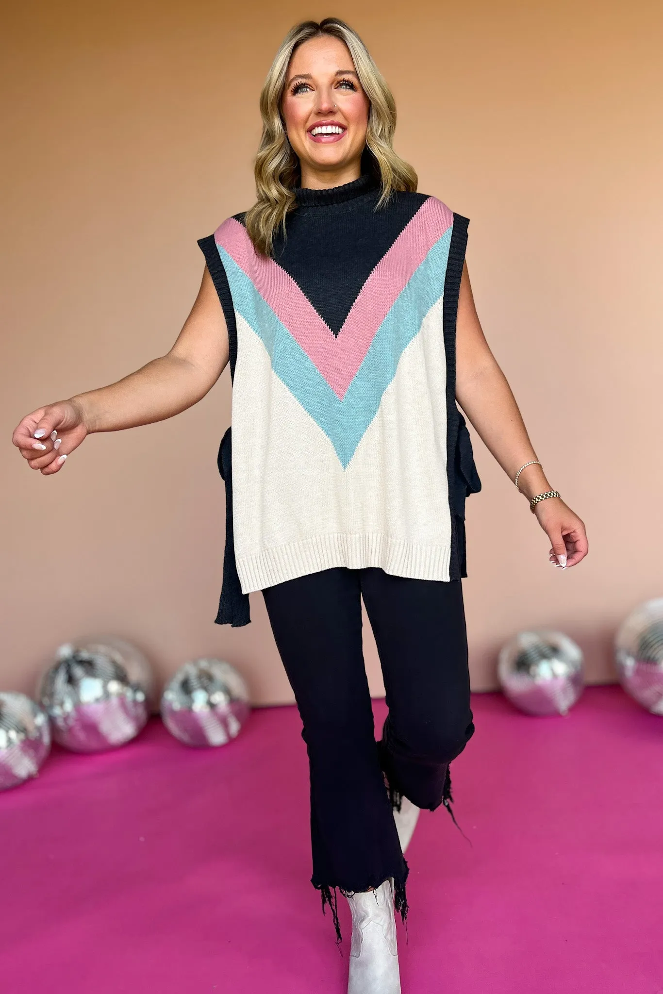 Charcoal Multi Side Tie Sweater Vest