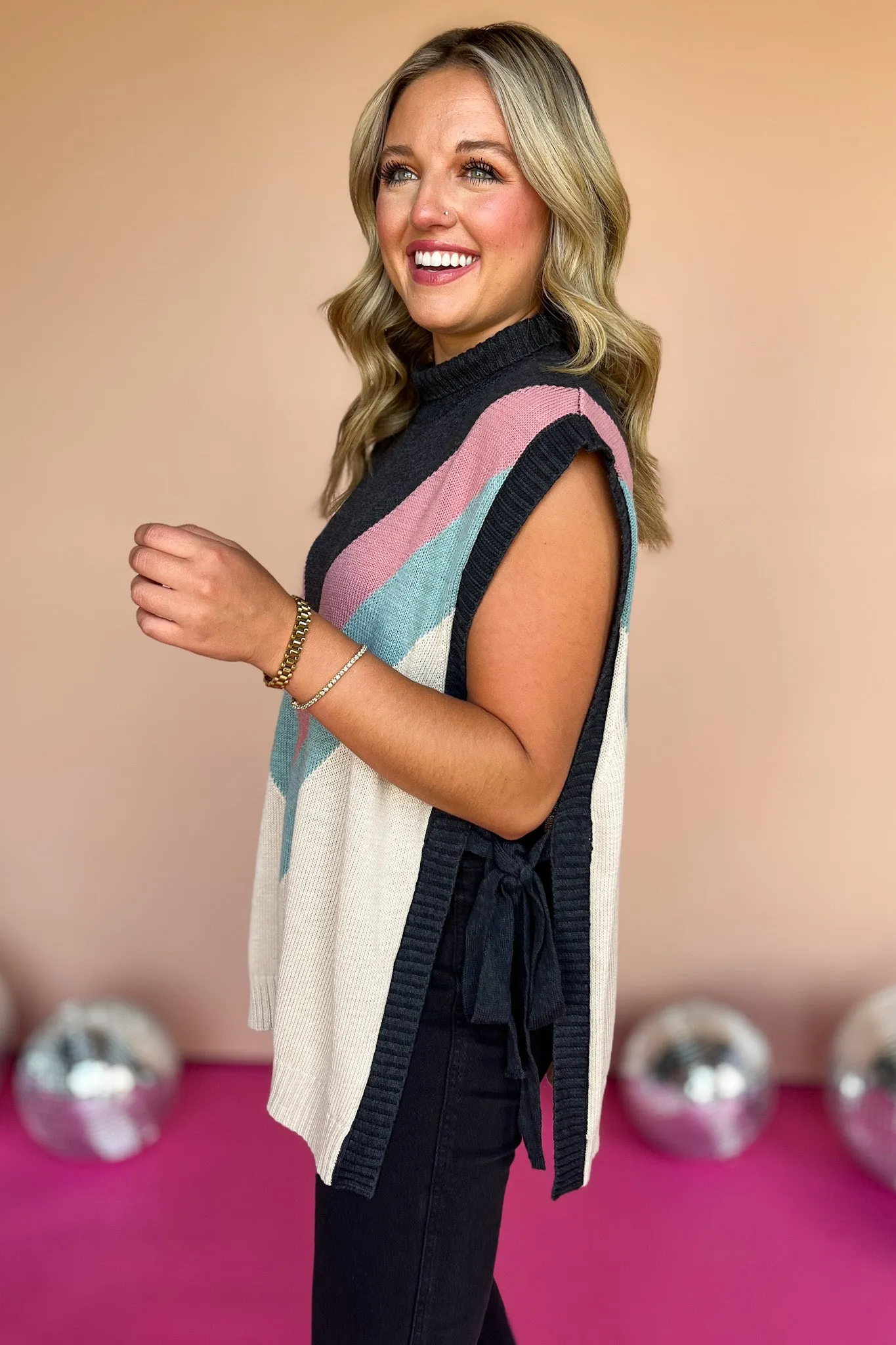 Charcoal Multi Side Tie Sweater Vest