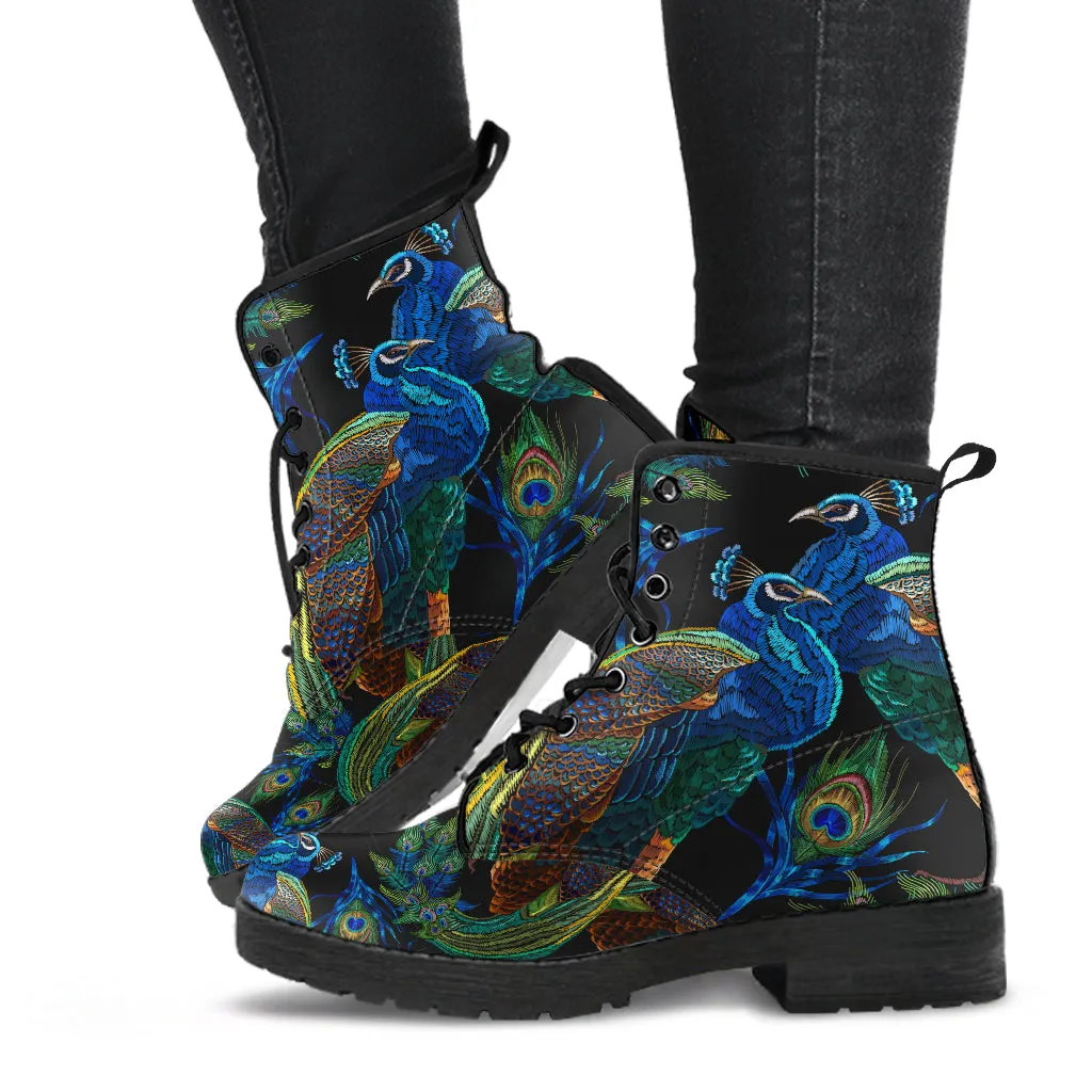 Combat Boots - Peacock #101 | Boho Shoes, Handmade Lace Up Boots, Vegan Leather Lace Up Boots Women, 90s Boots, 2000s Boots
