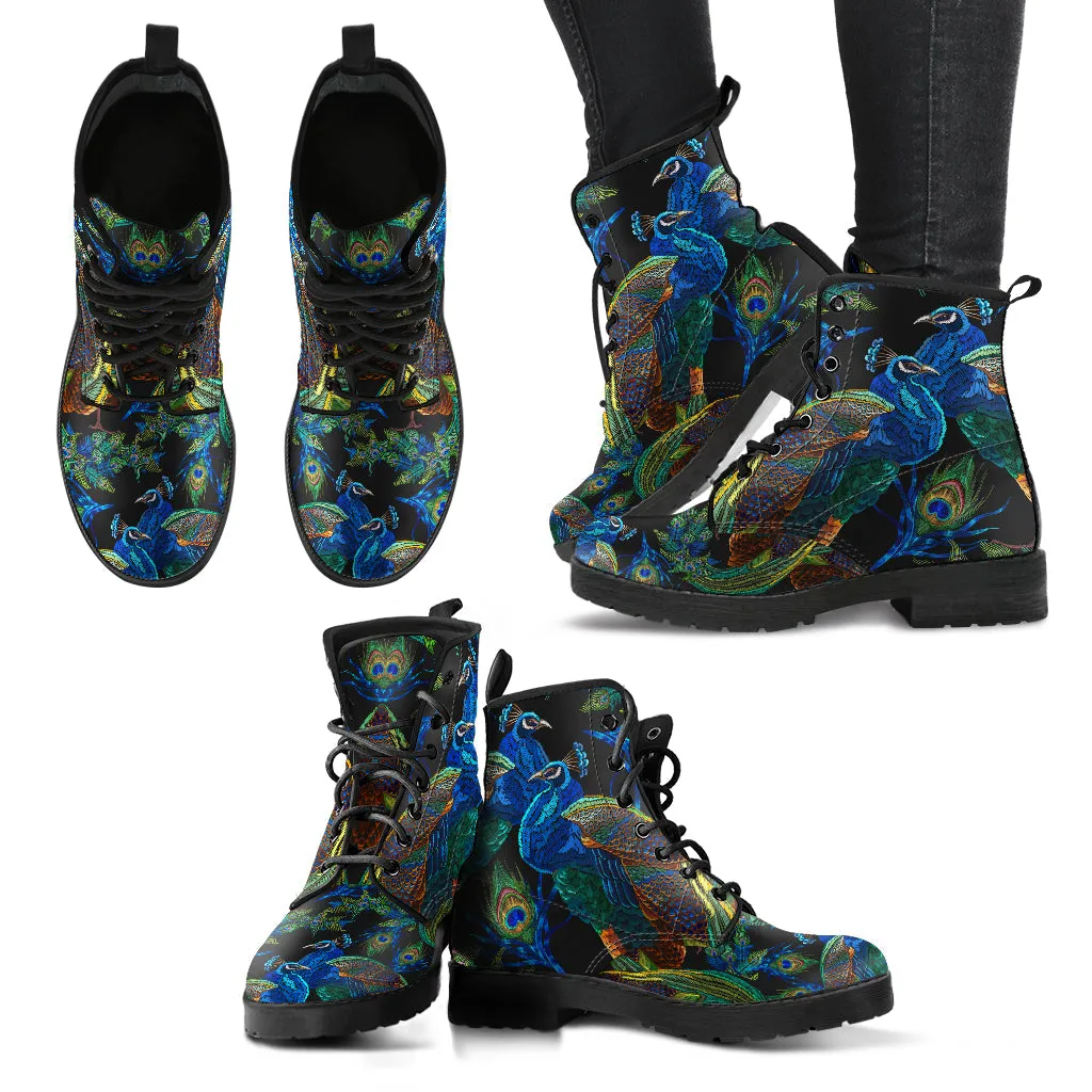 Combat Boots - Peacock #101 | Boho Shoes, Handmade Lace Up Boots, Vegan Leather Lace Up Boots Women, 90s Boots, 2000s Boots