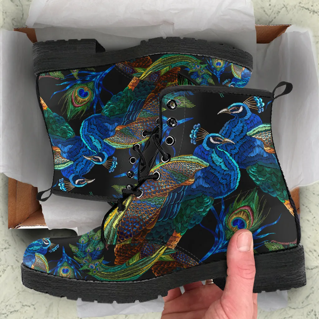 Combat Boots - Peacock #101 | Boho Shoes, Handmade Lace Up Boots, Vegan Leather Lace Up Boots Women, 90s Boots, 2000s Boots