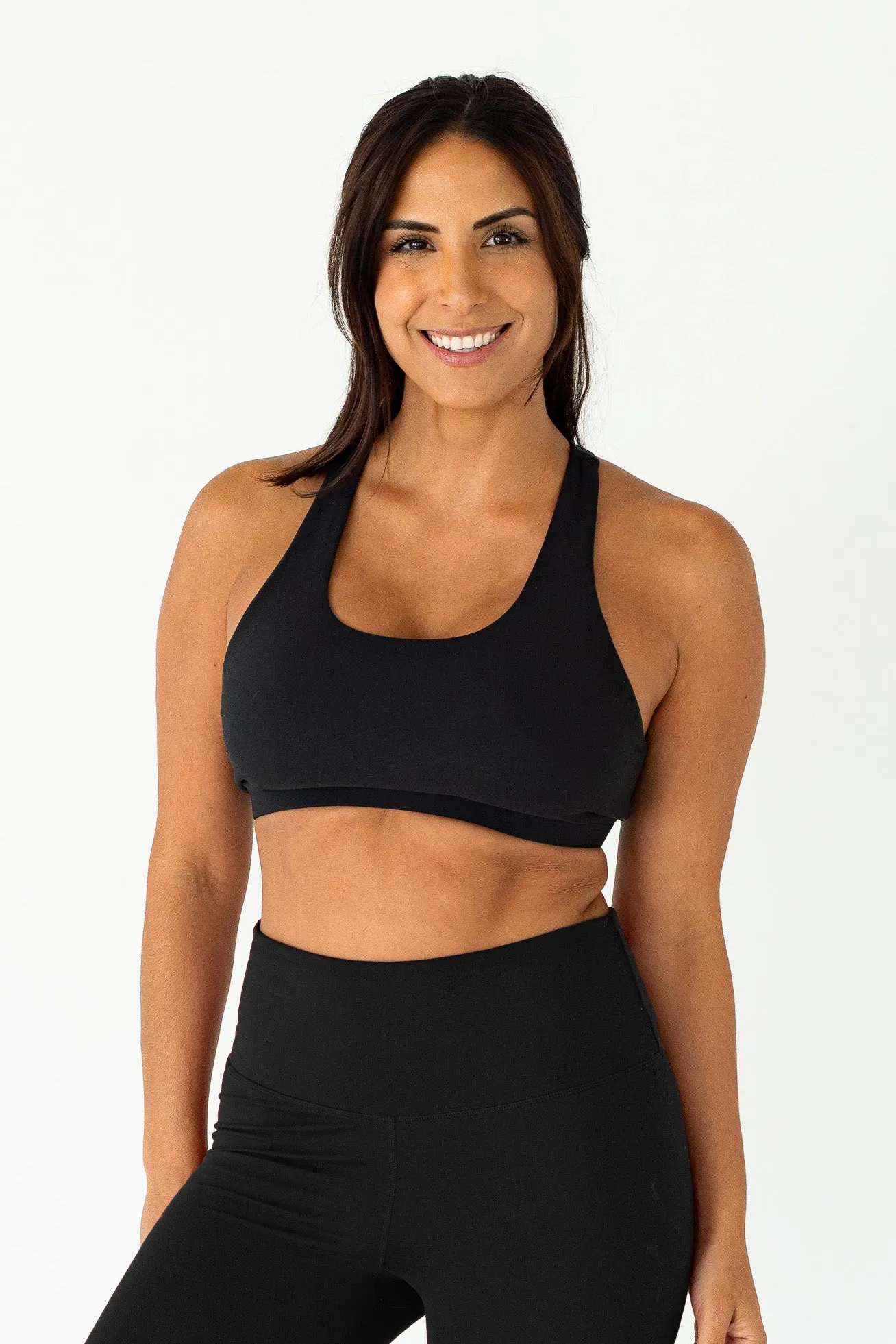Crossed Back Sports Bra | Black