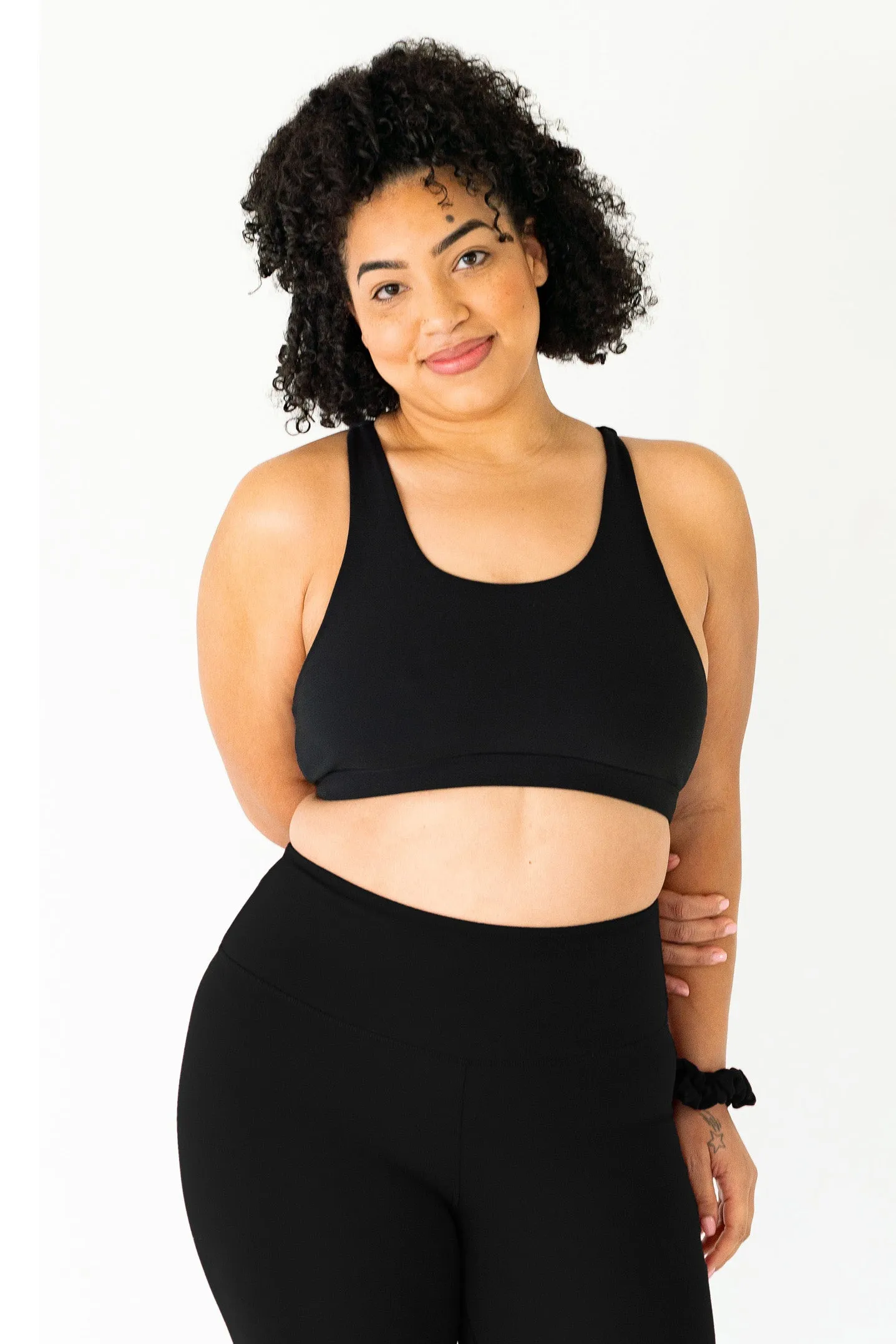 Crossed Back Sports Bra | Black