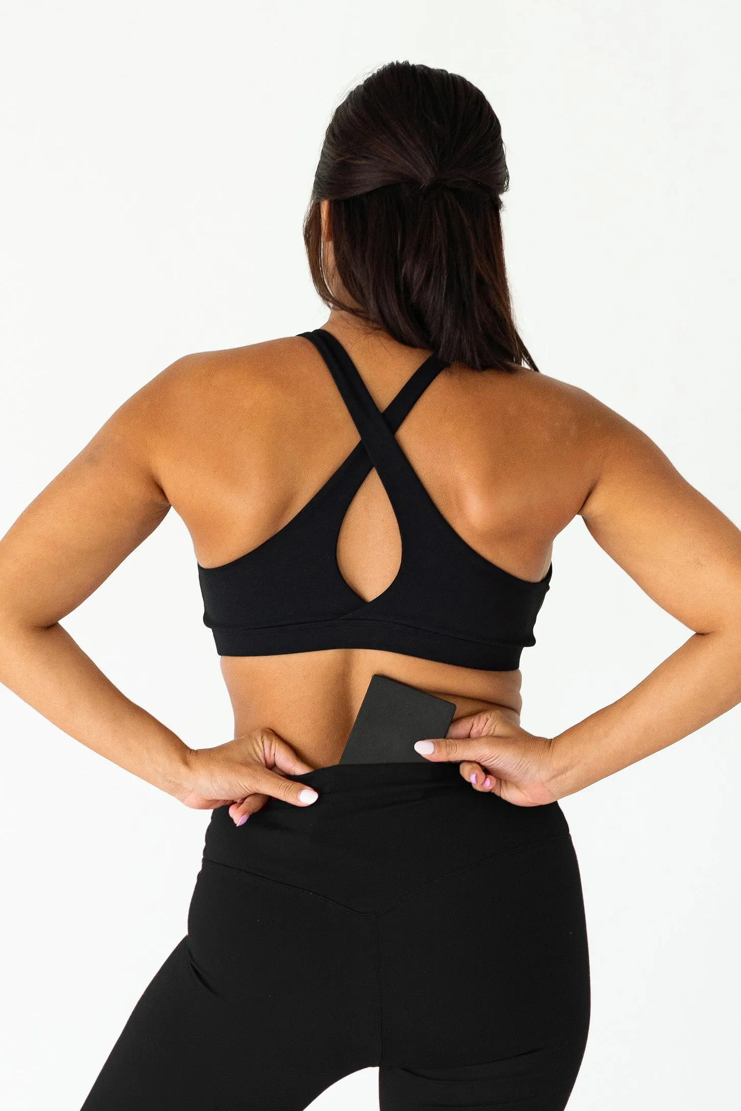 Crossed Back Sports Bra | Black