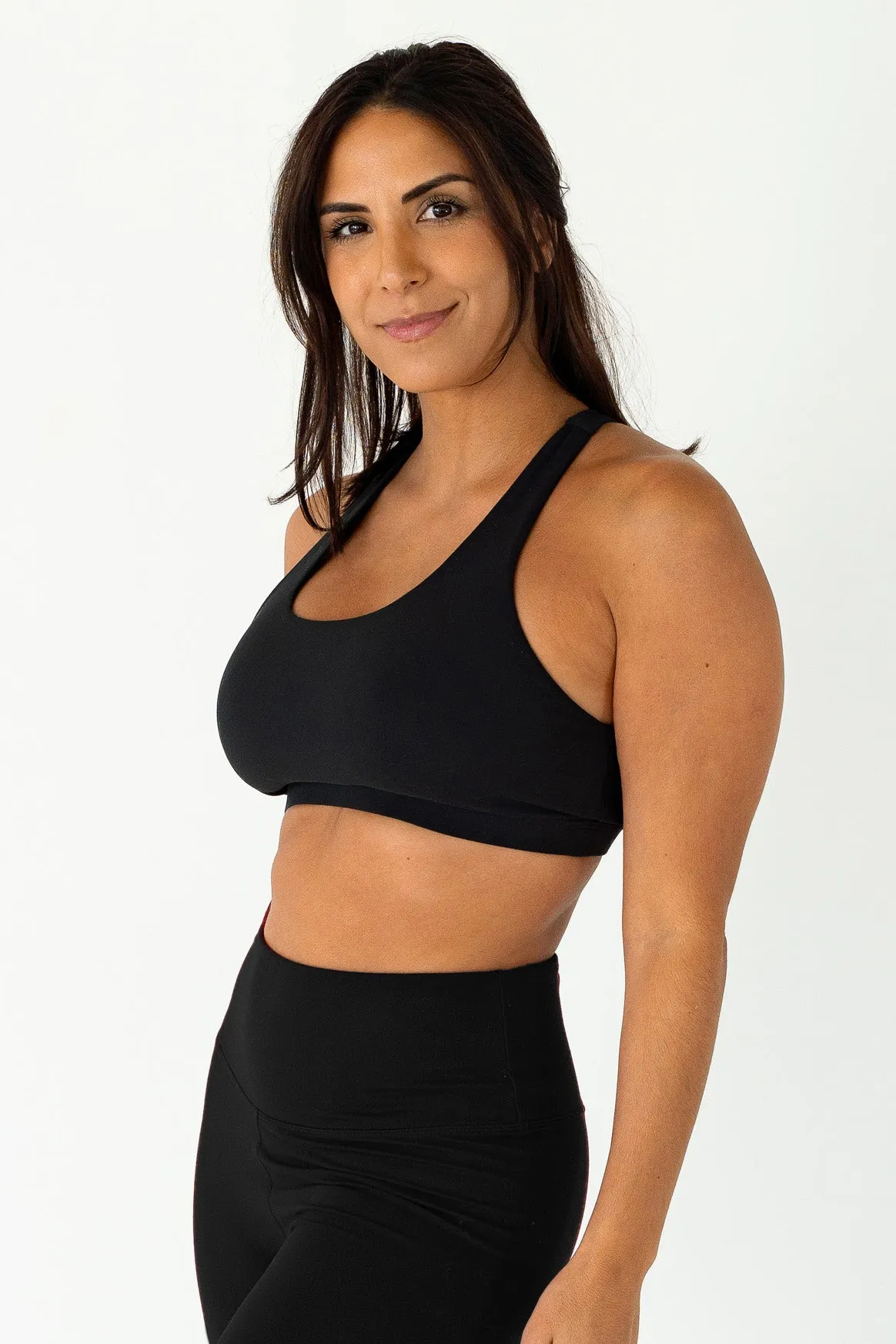 Crossed Back Sports Bra | Black