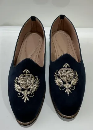 DARK NAVY BLUE SUEDE HANDWORK SHOES FOR MEN