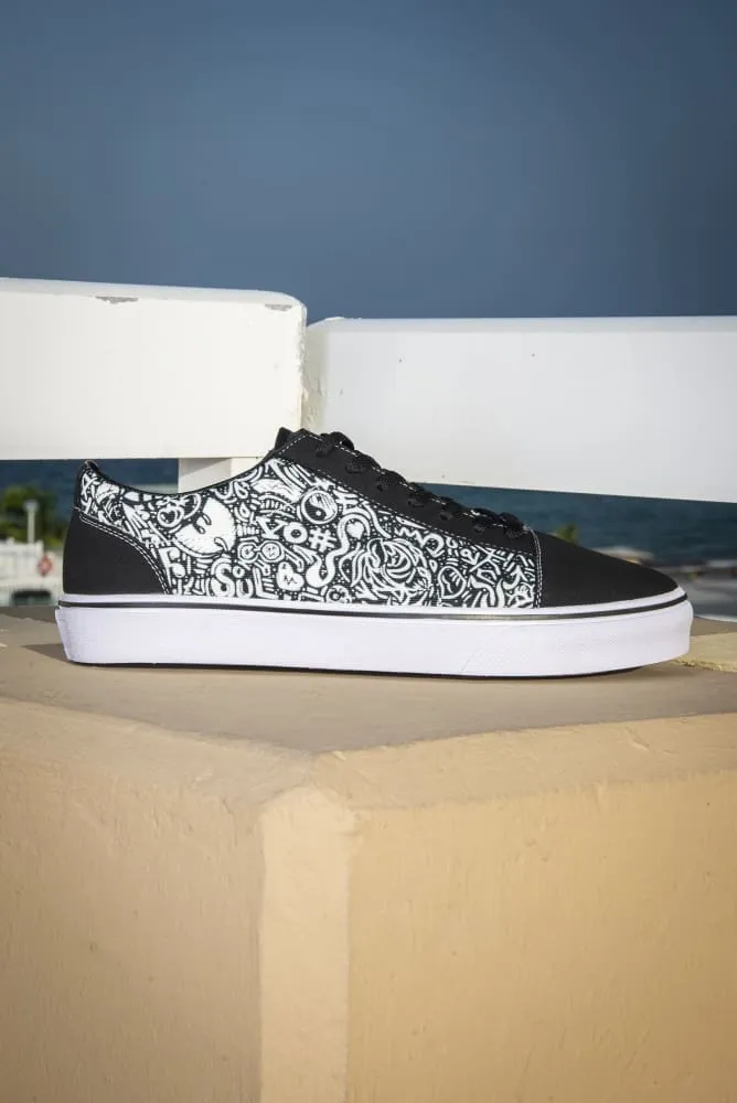 Devious Doodle Print Ladies Low Top Skate Sneaker