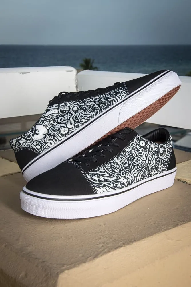 Devious Doodle Print Ladies Low Top Skate Sneaker