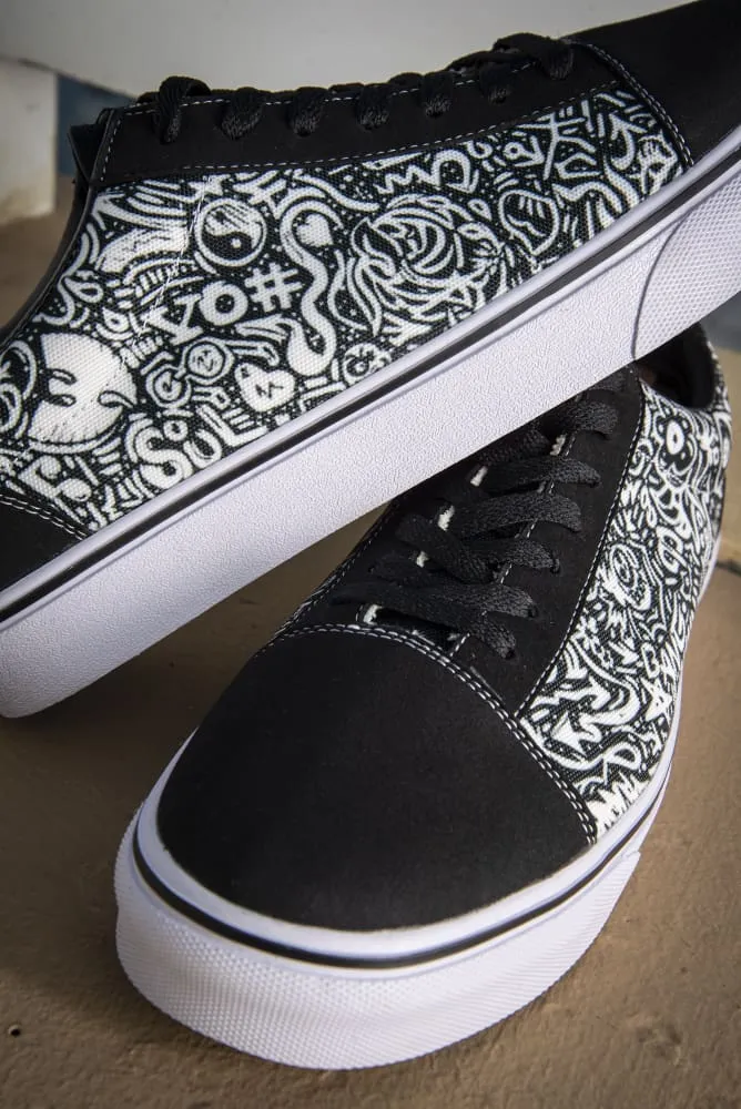 Devious Doodle Print Ladies Low Top Skate Sneaker