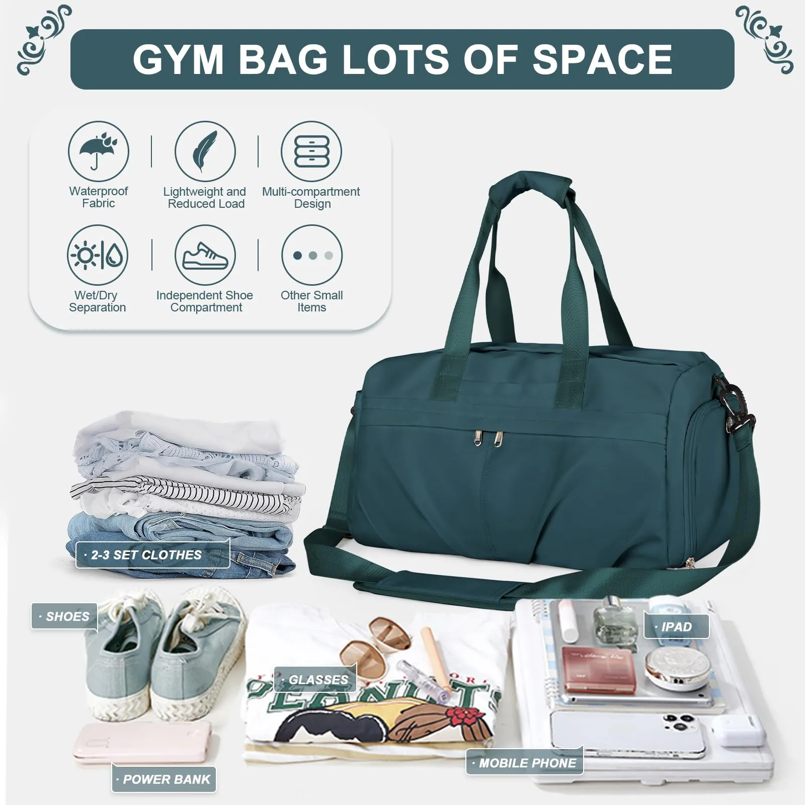 Duffel bag sports bag with shoe compartment travel bag weekender travel bag hand luggage bag for airplane