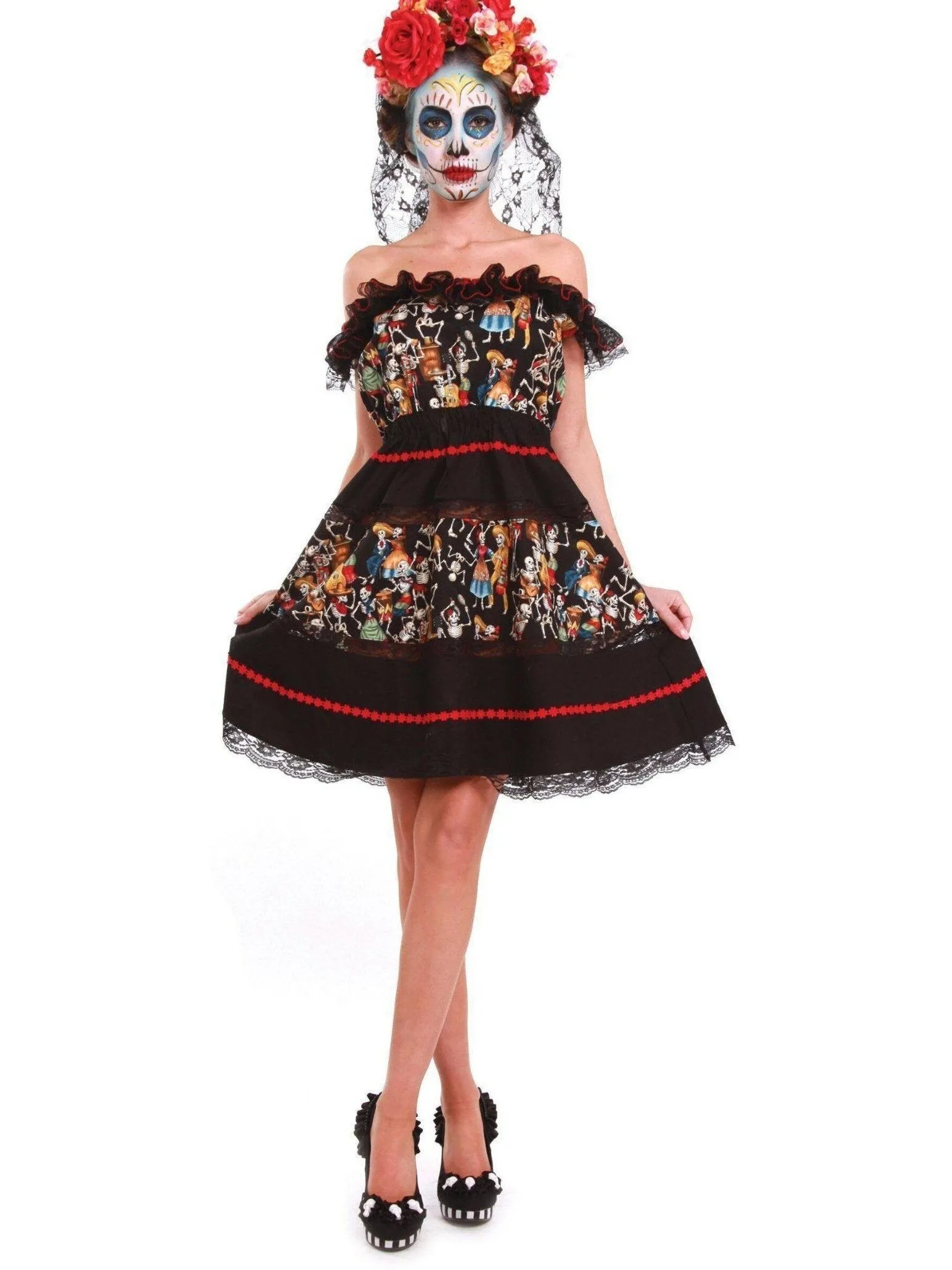 Ellie Shoes E-414-Dia 4" Heel Woman's Flower with Skull Costume Pump.
