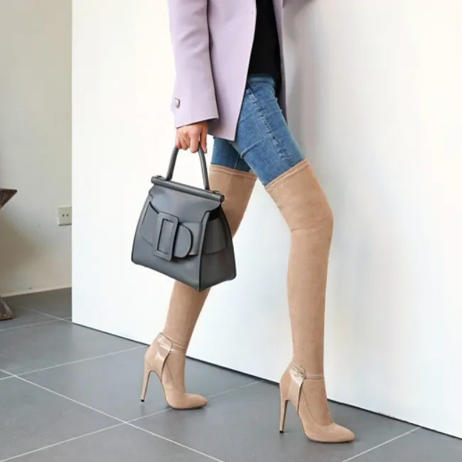 Fashion Suede Point Toe High Heel Over Knee Boots