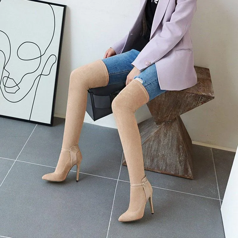Fashion Suede Point Toe High Heel Over Knee Boots