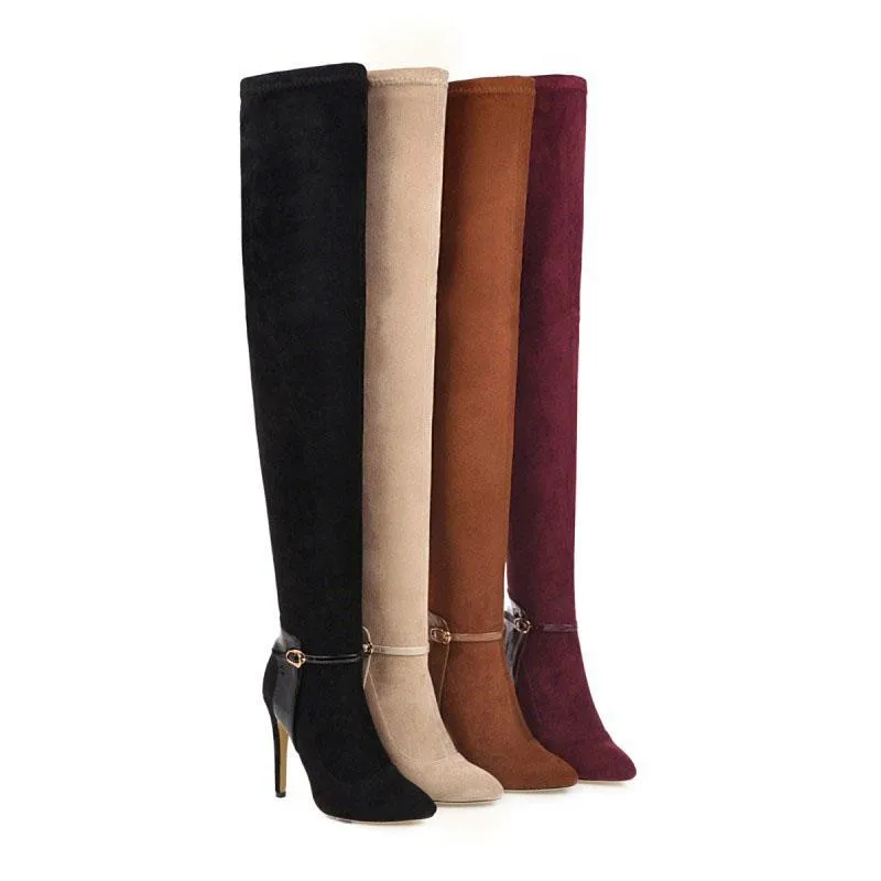 Fashion Suede Point Toe High Heel Over Knee Boots
