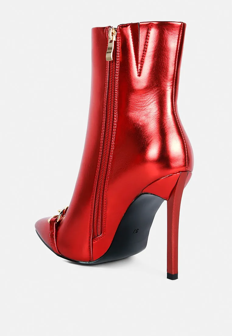 firefly metallic chain embellished stiletto ankle boots