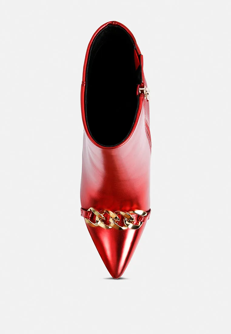 firefly metallic chain embellished stiletto ankle boots
