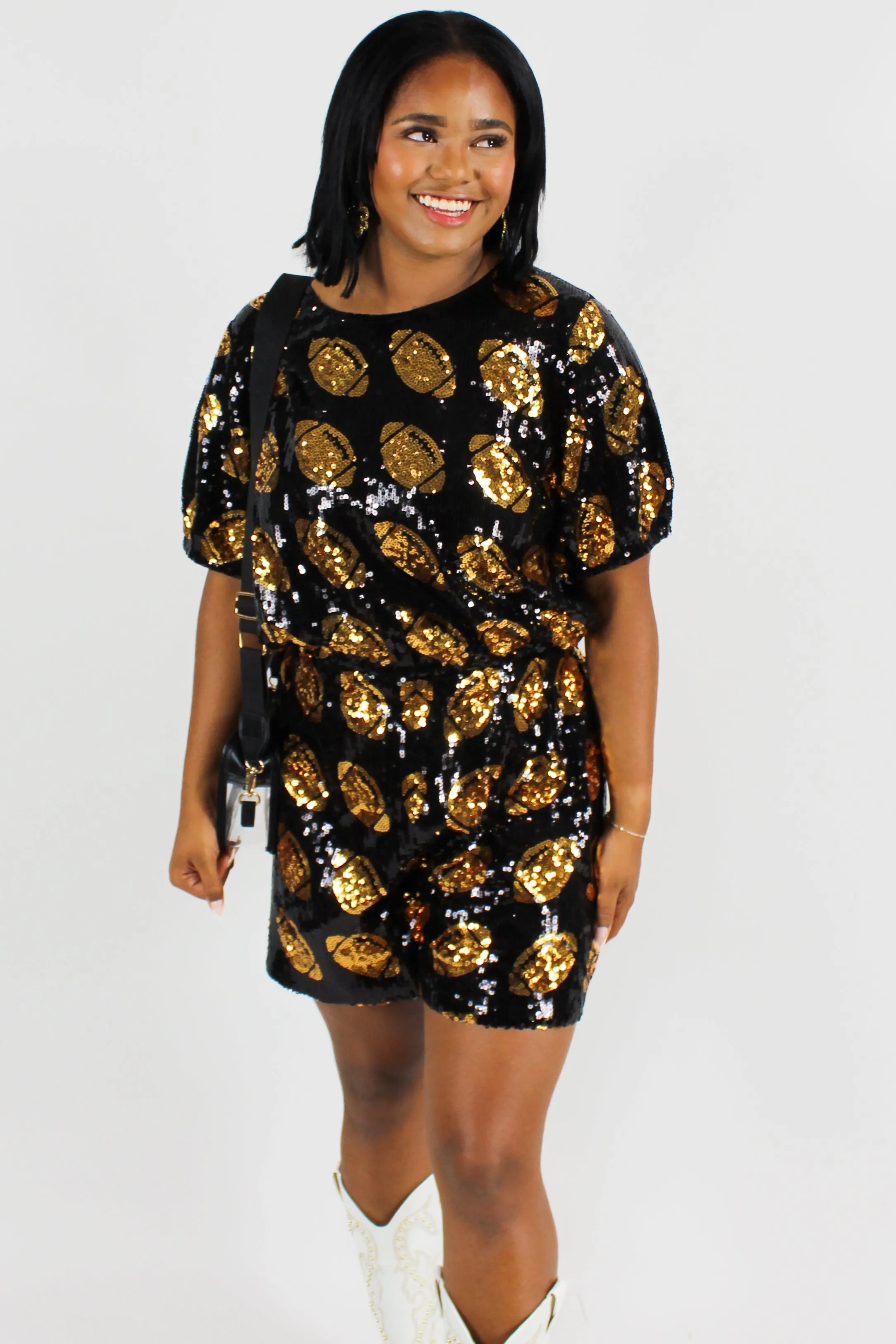 Gameday Energy Sequin Shorts in Black/Gold