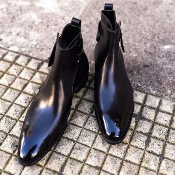 Handmade Black Leather Ankle Boots Men Black Leather Boots High Ankle Boots