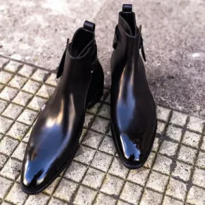 Handmade Black Leather Ankle Boots Men Black Leather Boots High Ankle Boots