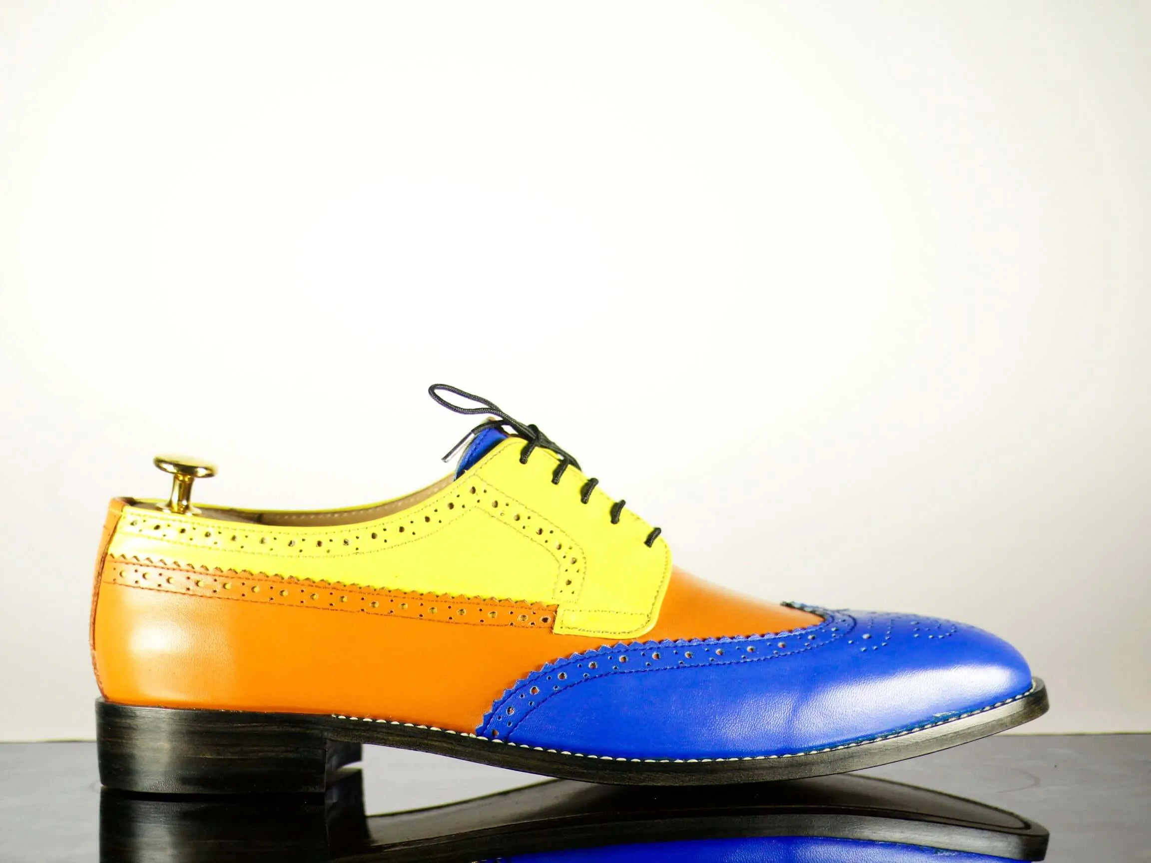 Handmade Men's Multi Color Leather Wing Tip Brogue Lace Up Shoes, Men Designer Dress Formal Luxury Shoes