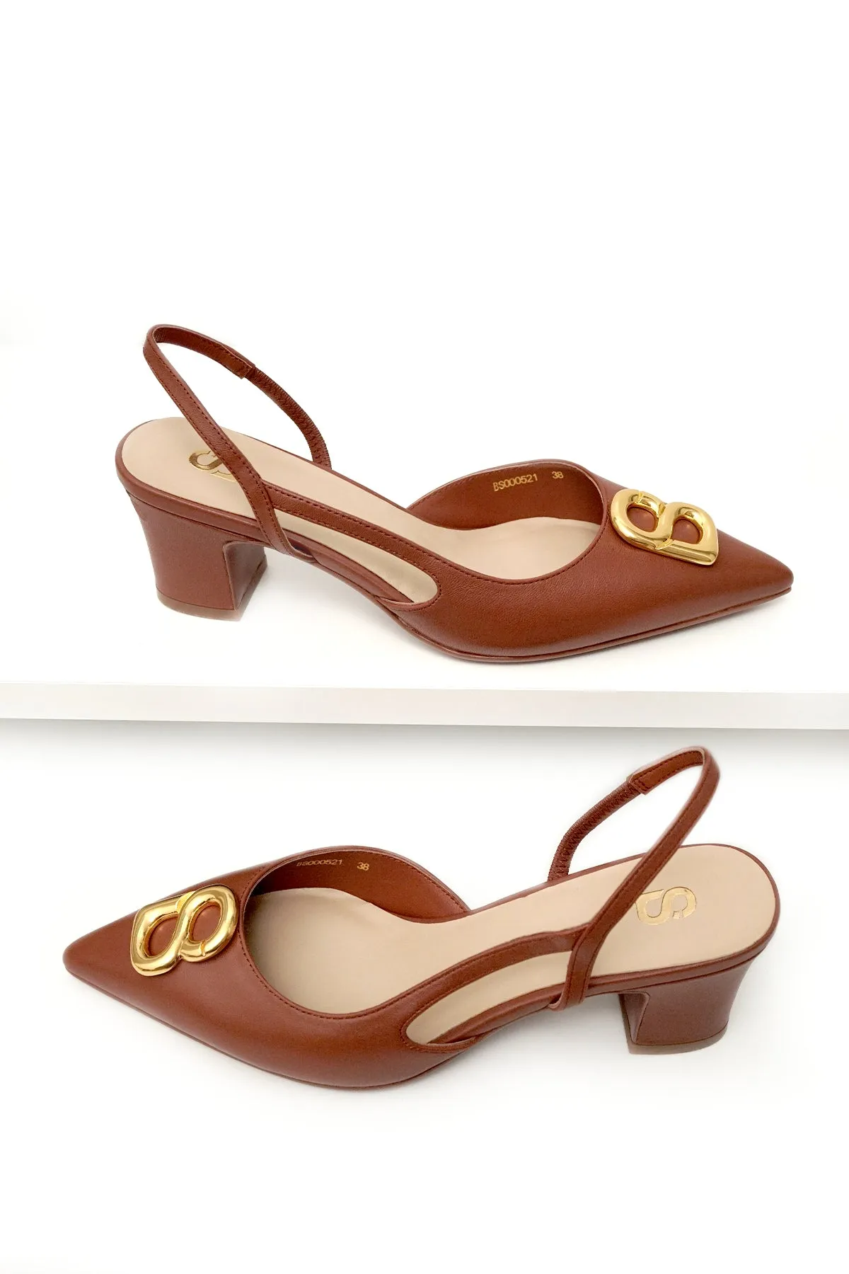 Kylie Mid Heel Shoes - Caramel