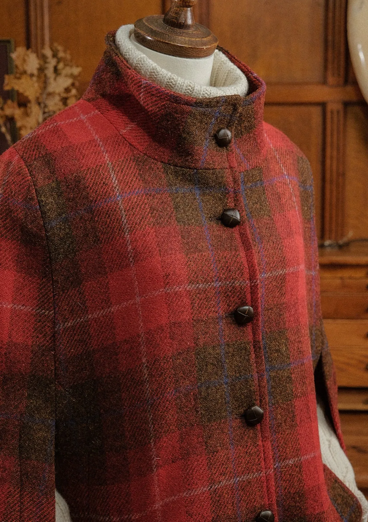 Ladies Amélie Harris Tweed Cape - Red Tartan