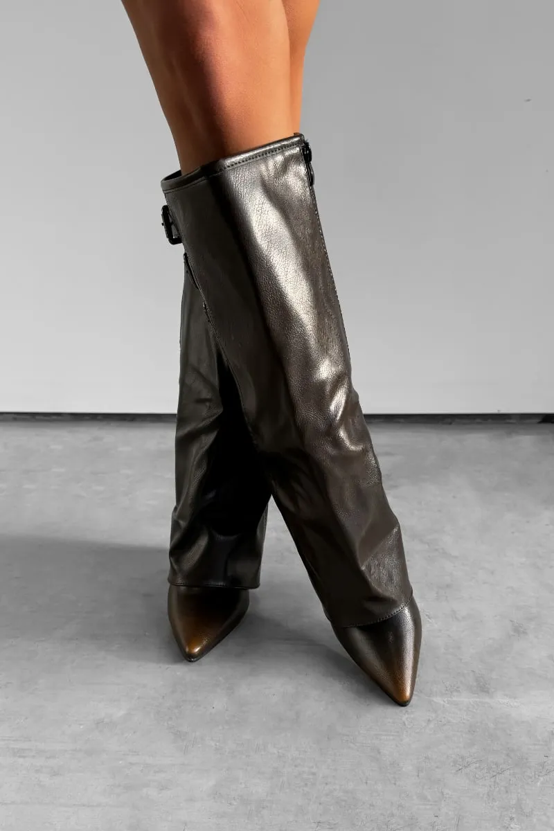 LENA Knee High Buckle Boots - Brown