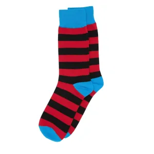 Men's 3 Pairs Striped Cotton Socks Black Red Blue