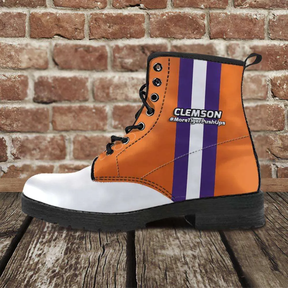 #MoreTigerPushUps Clemson Fan Faux Leather 7 Eye Lace-up Boots