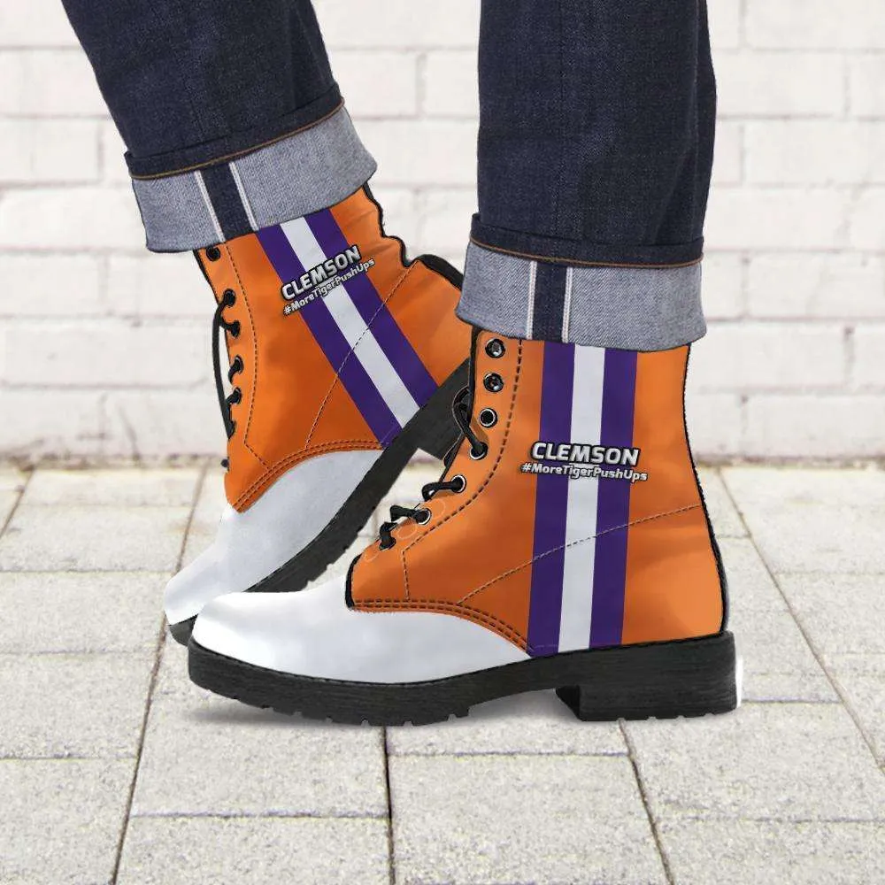 #MoreTigerPushUps Clemson Fan Faux Leather 7 Eye Lace-up Boots