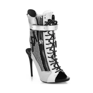 Party Gray Strap Zipper Open Toe High Heel Ankle Boots