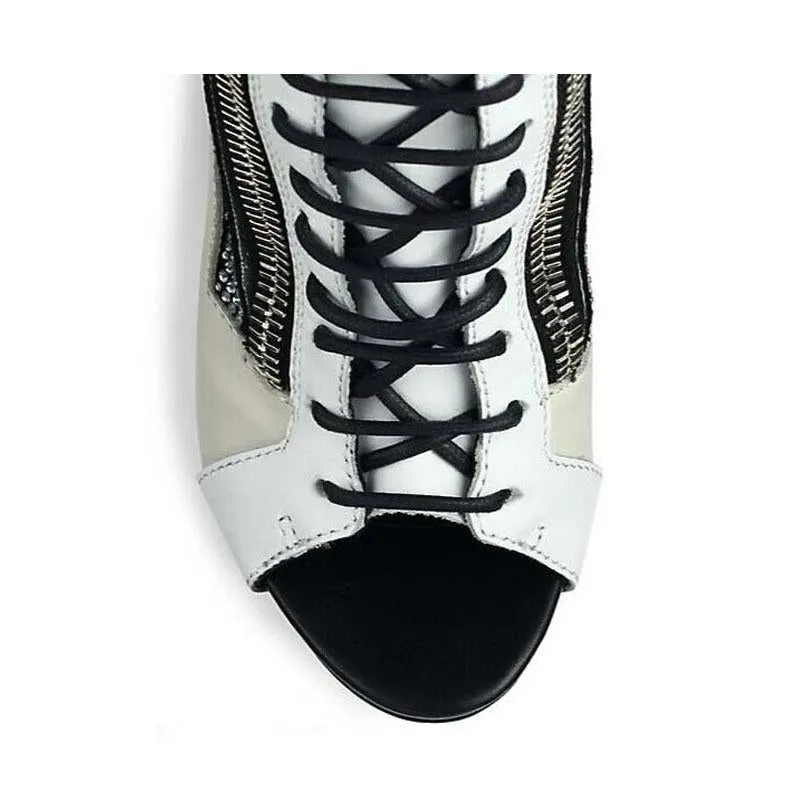 Party Gray Strap Zipper Open Toe High Heel Ankle Boots