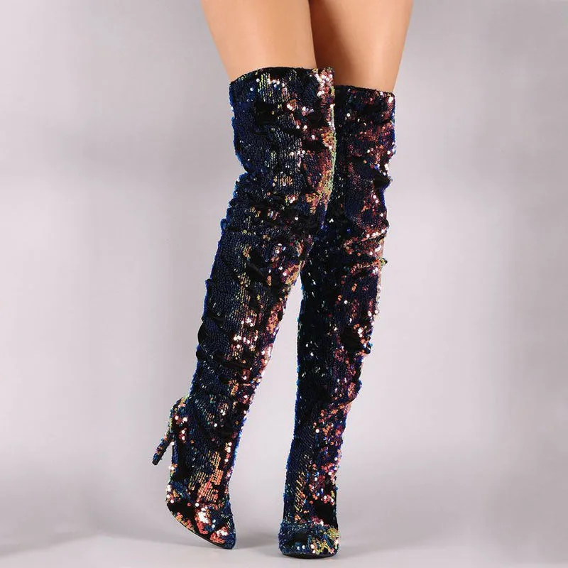 Party Sequin High Heel Knee High Boots
