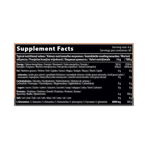 QNT L-Glutamine 6000 Pure Muscle Growth & Replenish Mixing Powder - 500g Tub
