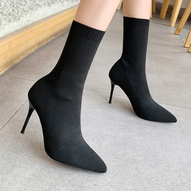 Sexy Point Toe Stretch High Heel Sock Calf Boots