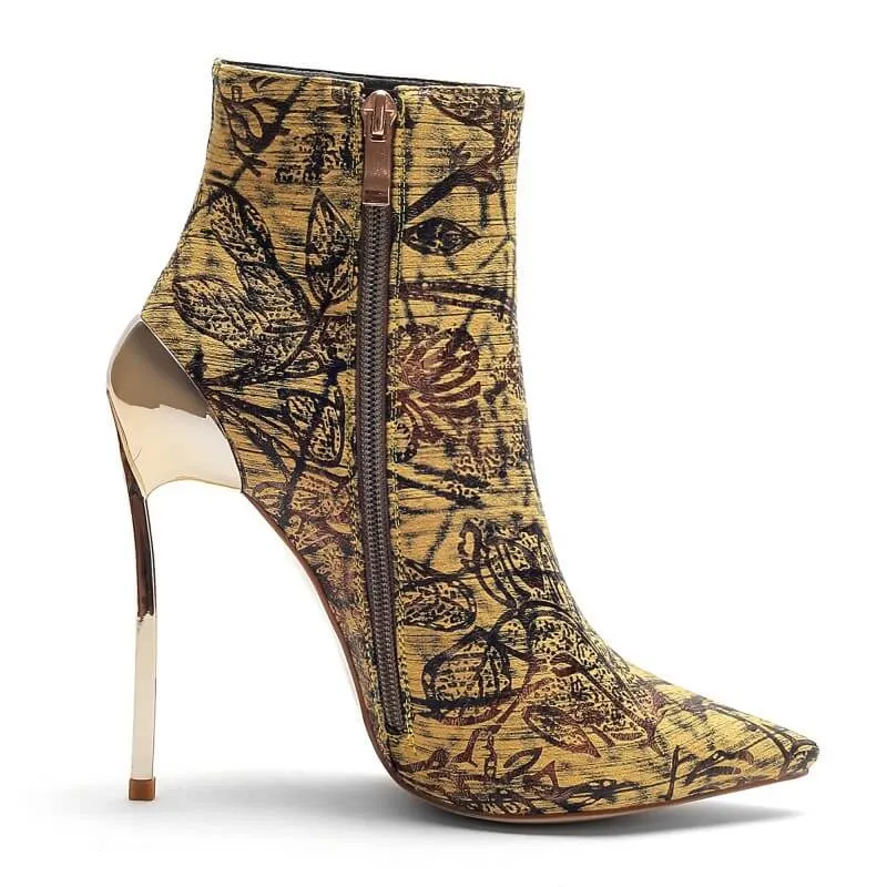 Sexy Print Zipper Pointed Toe Ankle Boots