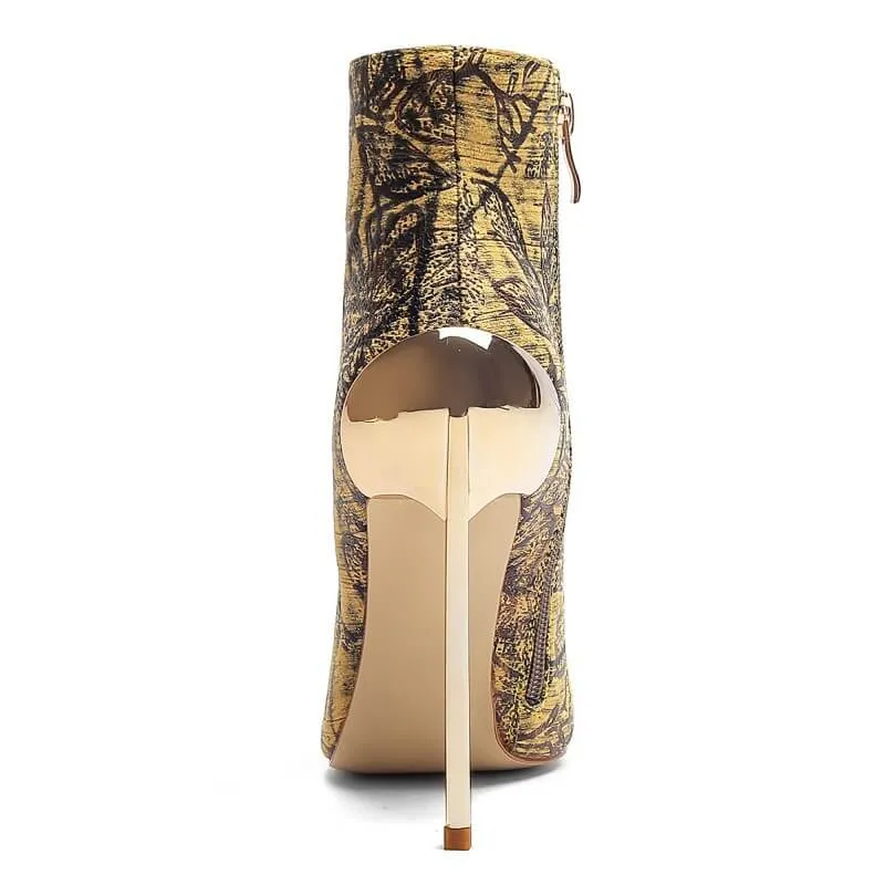 Sexy Print Zipper Pointed Toe Ankle Boots