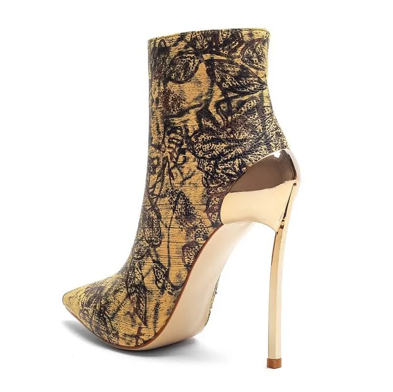 Sexy Print Zipper Pointed Toe Ankle Boots