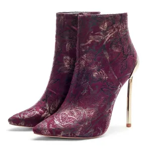 Sexy Print Zipper Pointed Toe Ankle Boots