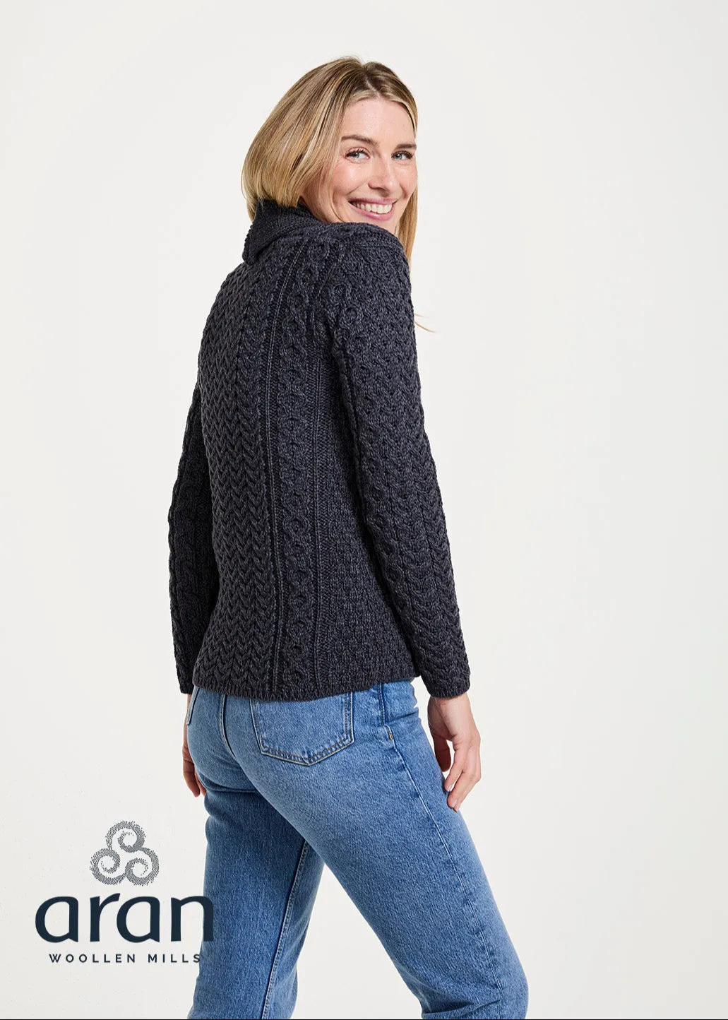 Shawl Collar Aran Cardigan | Charcoal
