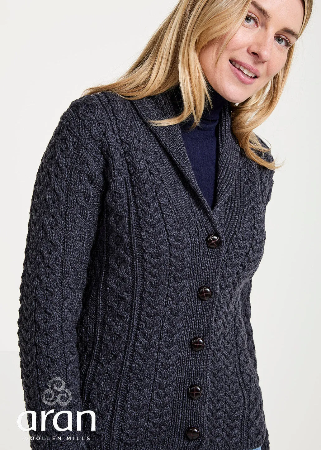 Shawl Collar Aran Cardigan | Charcoal
