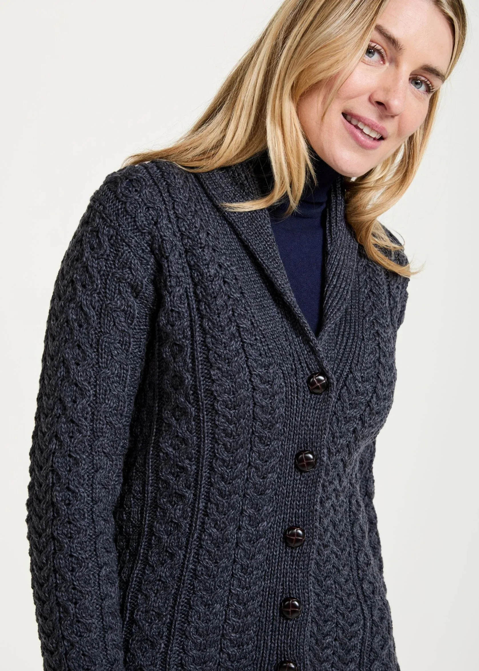 Shawl Collar Aran Cardigan | Charcoal
