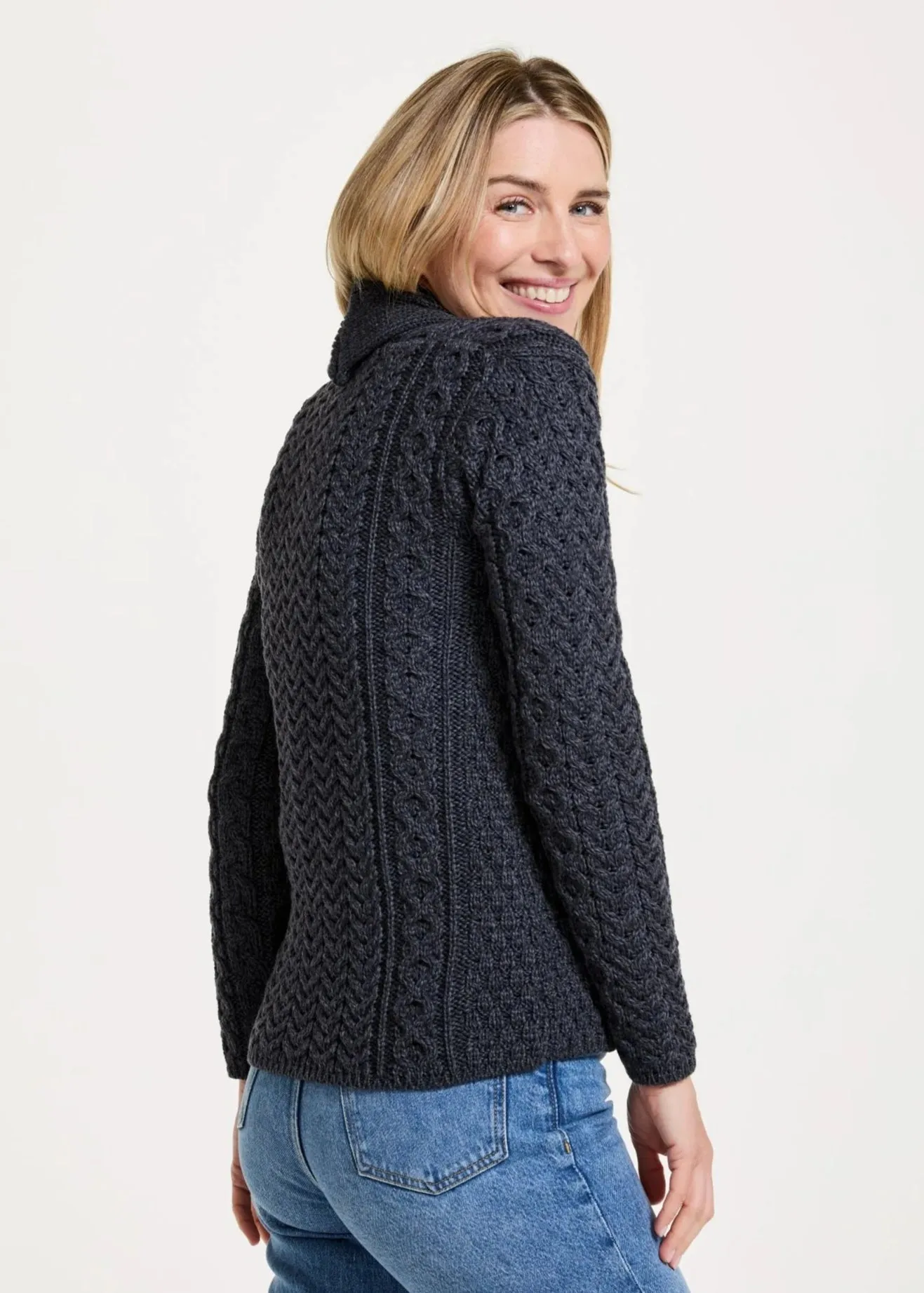 Shawl Collar Aran Cardigan | Charcoal
