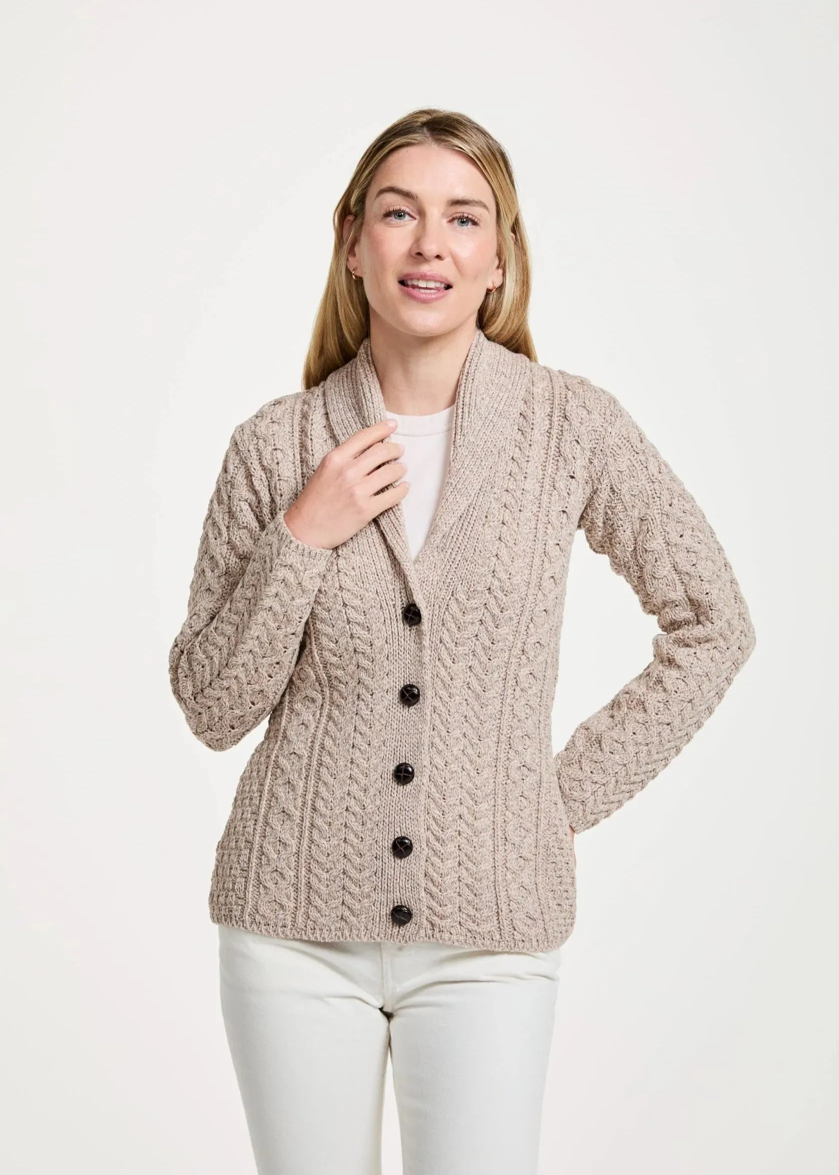 Shawl Collar Aran Cardigan | Oatmeal