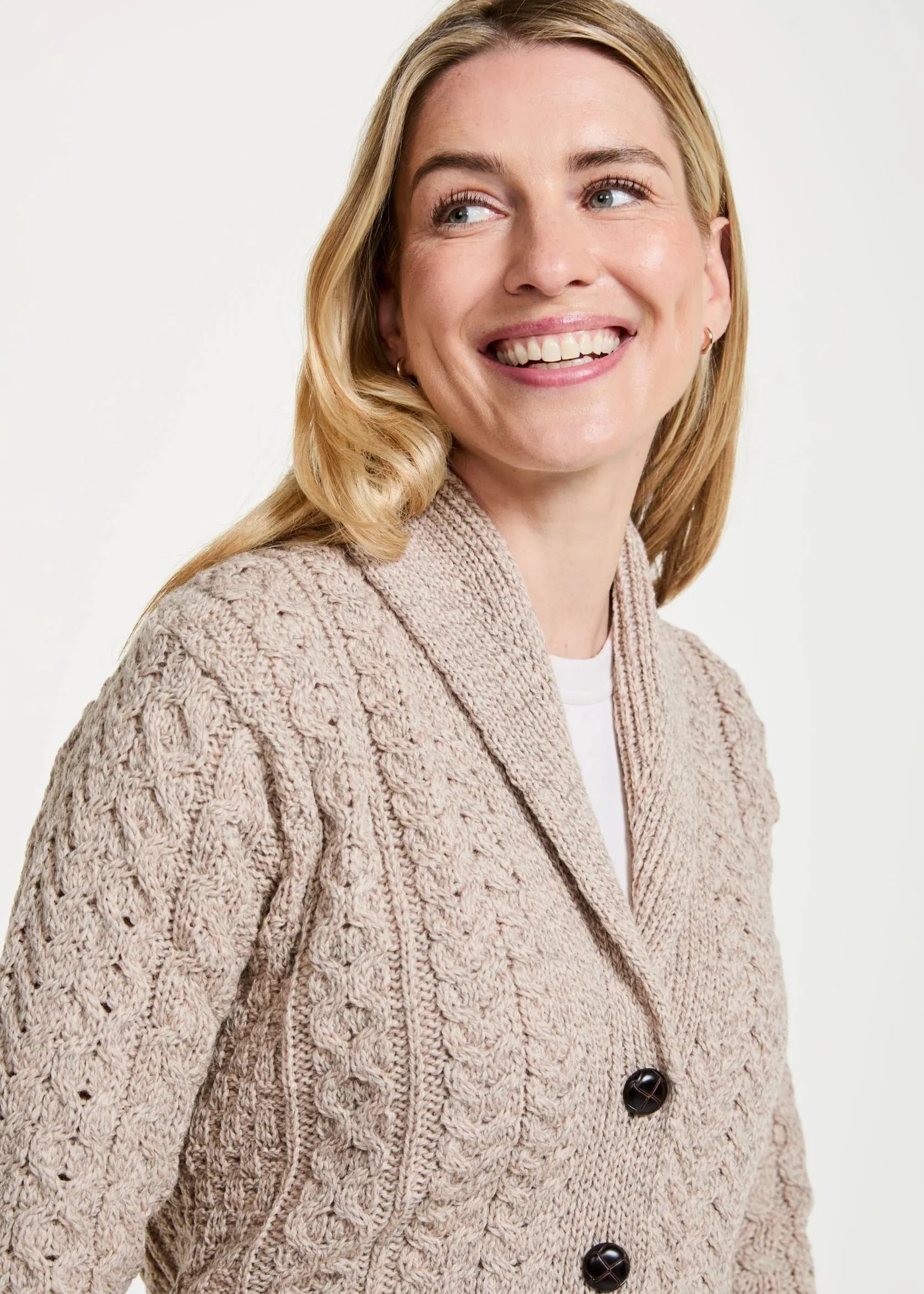 Shawl Collar Aran Cardigan | Oatmeal