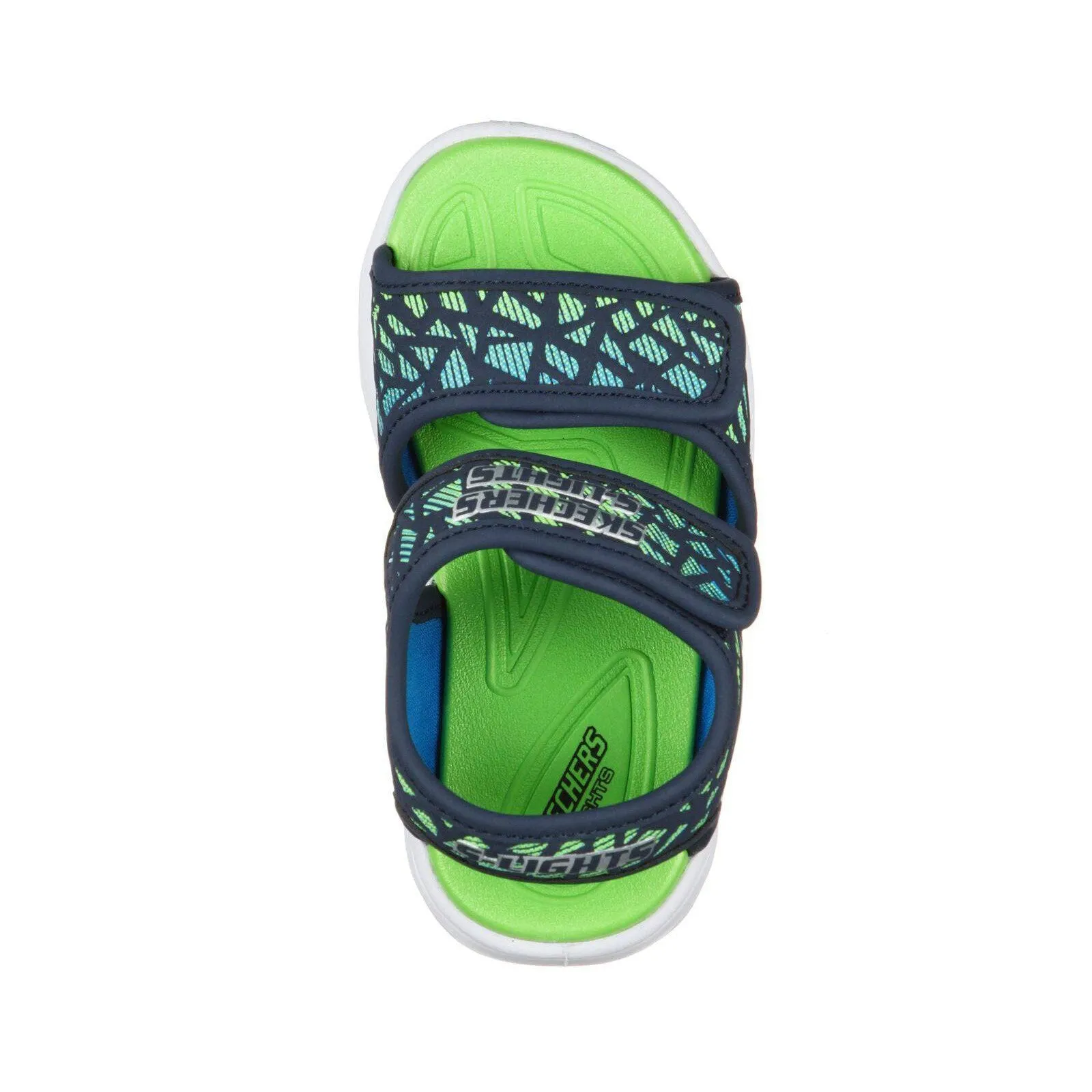 Skechers 402003N S Lights Hypno Splash Sun Sonic Boys Navy And Lime Green Textile Touch Fastening Sandals