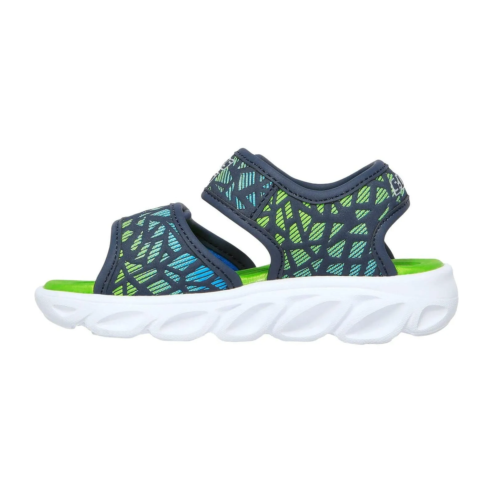 Skechers 402003N S Lights Hypno Splash Sun Sonic Boys Navy And Lime Green Textile Touch Fastening Sandals